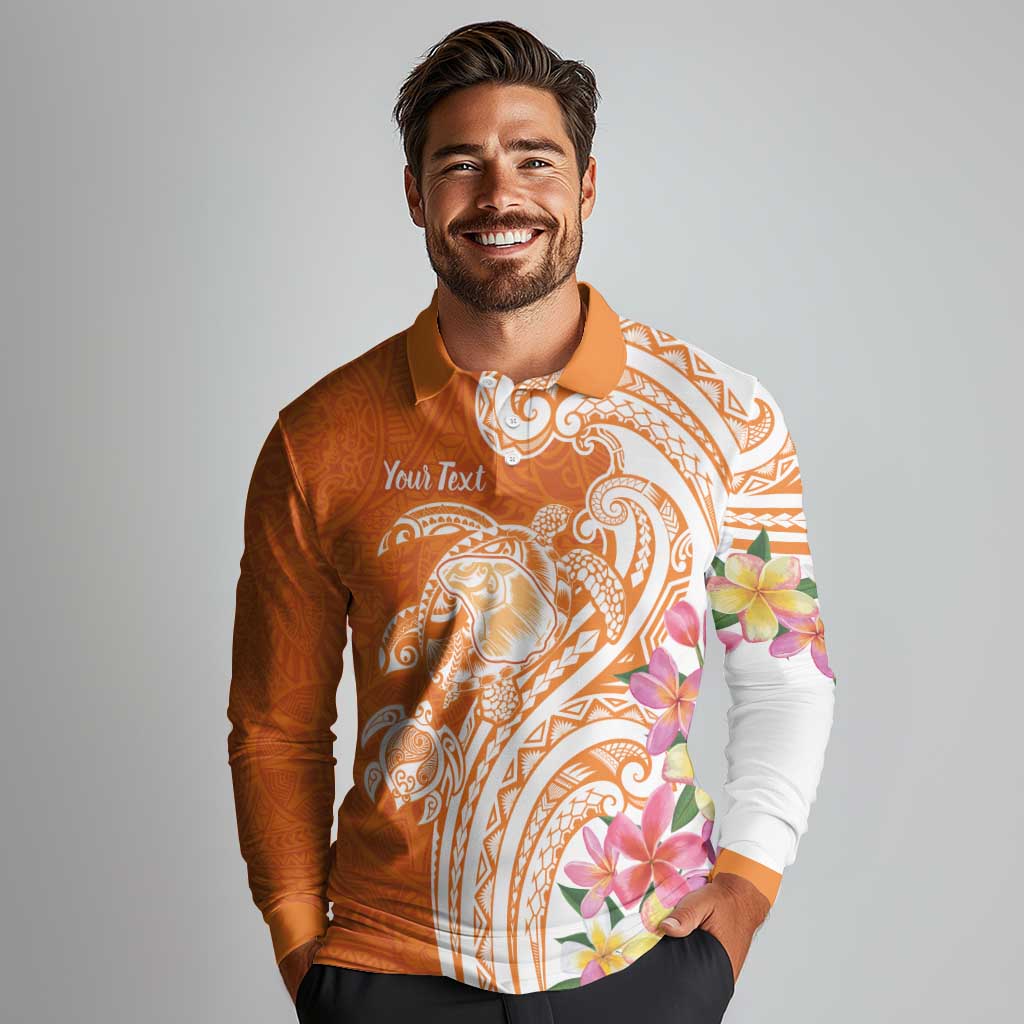 Aloha Lanai Island Personalized Long Sleeve Polo Shirt Orange Dreamy Turtle LT7 - Polynesian Pride
