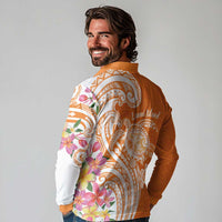 Aloha Lanai Island Personalized Long Sleeve Polo Shirt Orange Dreamy Turtle LT7 - Polynesian Pride