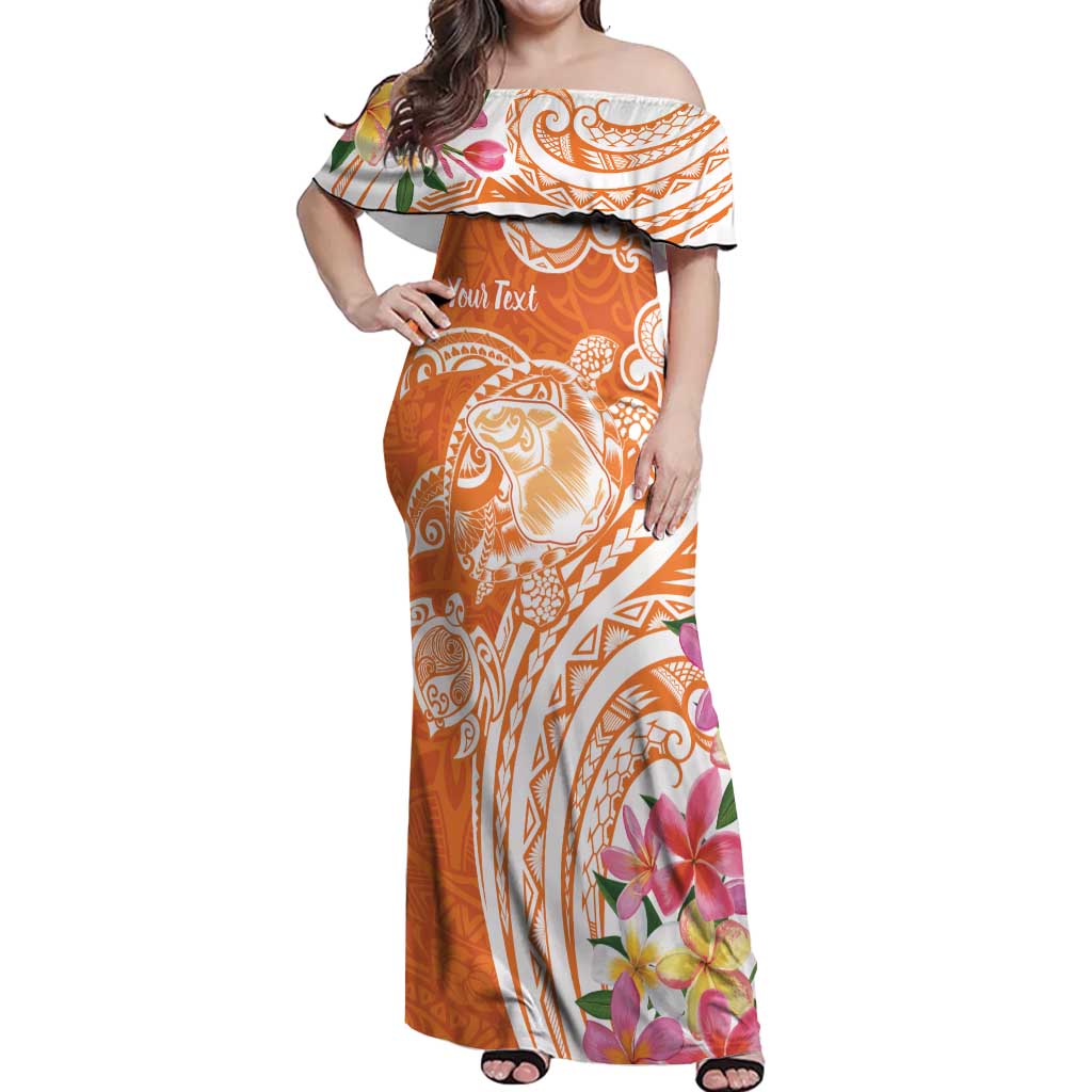 Aloha Lanai Island Personalized Off Shoulder Maxi Dress Orange Dreamy Turtle LT7 Women Orange - Polynesian Pride