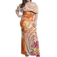 Aloha Lanai Island Personalized Off Shoulder Maxi Dress Orange Dreamy Turtle LT7 Women Orange - Polynesian Pride