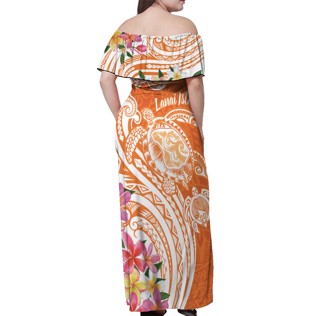 Aloha Lanai Island Personalized Off Shoulder Maxi Dress Orange Dreamy Turtle LT7 - Polynesian Pride