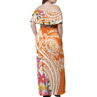 Aloha Lanai Island Personalized Off Shoulder Maxi Dress Orange Dreamy Turtle LT7 - Polynesian Pride