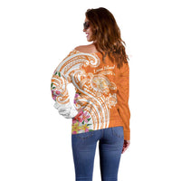 Aloha Lanai Island Personalized Off Shoulder Sweater Orange Dreamy Turtle
