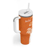 Aloha Lanai Island Personalized Tumbler With Handle Orange Dreamy Turtle
