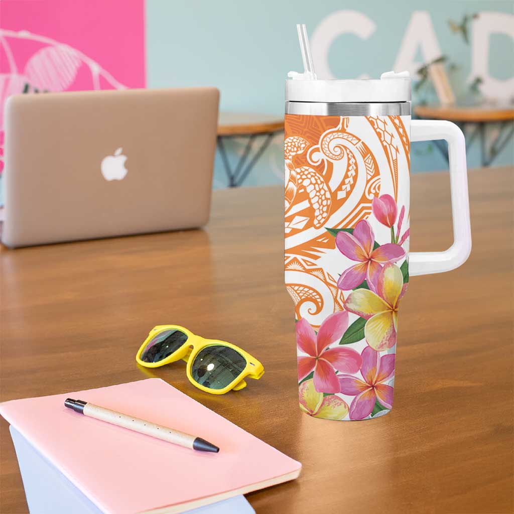 Aloha Lanai Island Personalized Tumbler With Handle Orange Dreamy Turtle
