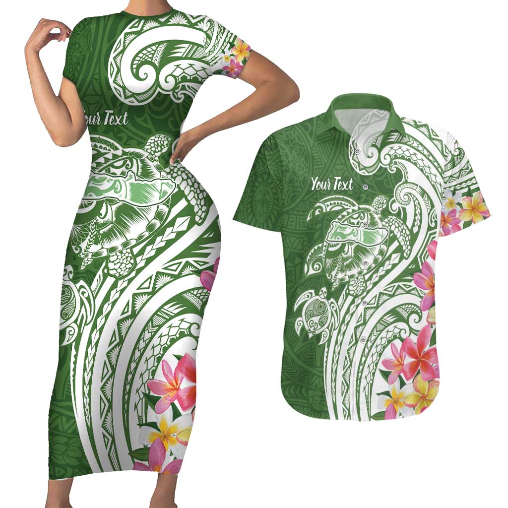 Aloha Molokai Island Personalized Couples Matching Short Sleeve Bodycon Dress and Hawaiian Shirt Sage Dreamy Turtle LT7 Sage Green - Polynesian Pride