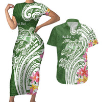 Aloha Molokai Island Personalized Couples Matching Short Sleeve Bodycon Dress and Hawaiian Shirt Sage Dreamy Turtle LT7 Sage Green - Polynesian Pride