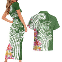 Aloha Molokai Island Personalized Couples Matching Short Sleeve Bodycon Dress and Hawaiian Shirt Sage Dreamy Turtle LT7 - Polynesian Pride