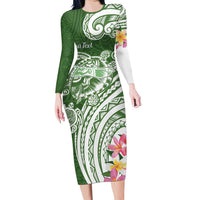 Aloha Molokai Island Personalized Family Matching Long Sleeve Bodycon Dress and Hawaiian Shirt Sage Dreamy Turtle LT7 Mom's Dress Sage Green - Polynesian Pride