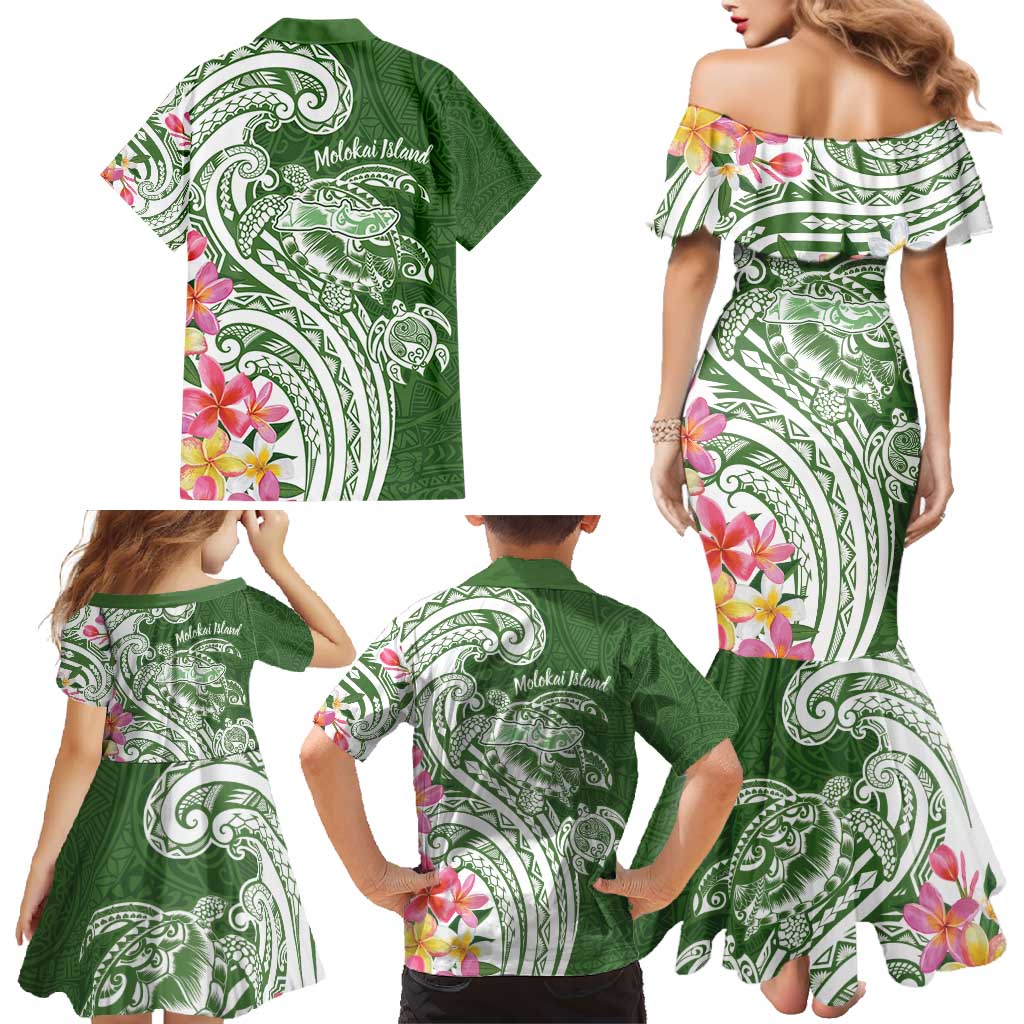 Aloha Molokai Island Personalized Family Matching Mermaid Dress and Hawaiian Shirt Sage Dreamy Turtle LT7 - Polynesian Pride