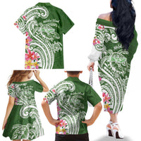 Aloha Molokai Island Personalized Family Matching Off The Shoulder Long Sleeve Dress and Hawaiian Shirt Sage Dreamy Turtle LT7 - Polynesian Pride