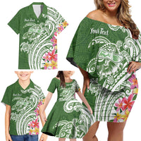 Aloha Molokai Island Personalized Family Matching Off Shoulder Short Dress and Hawaiian Shirt Sage Dreamy Turtle LT7 - Polynesian Pride