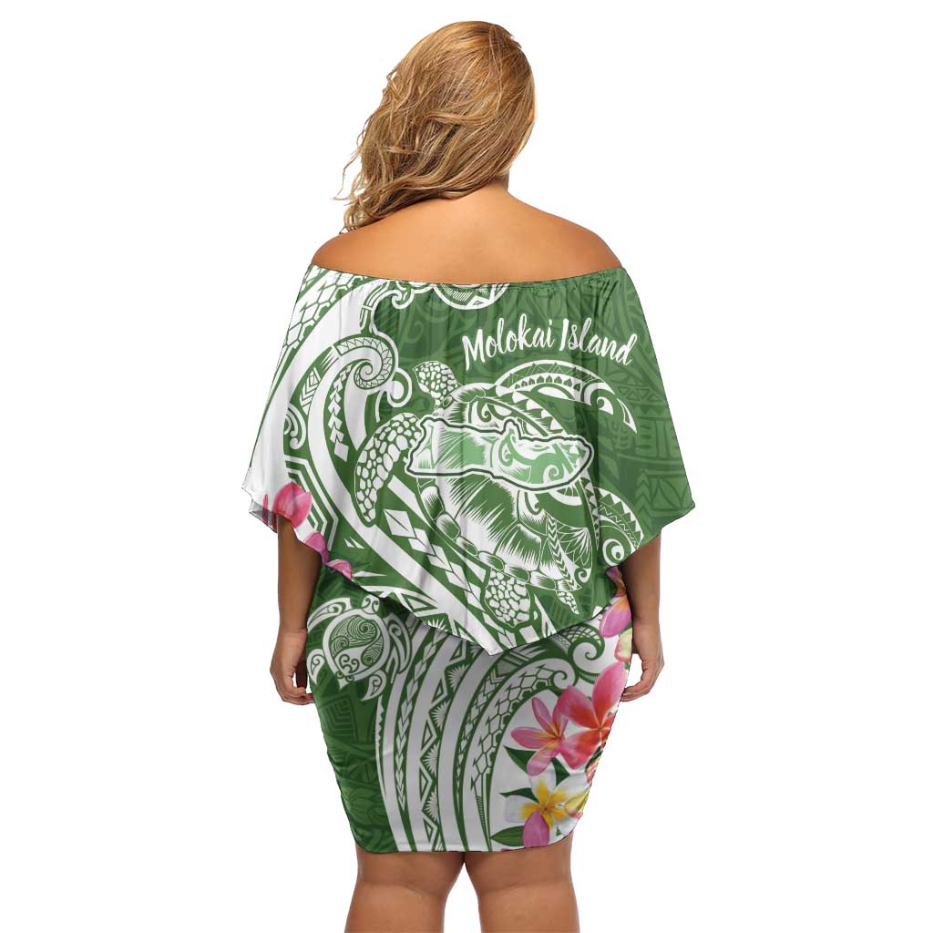 Aloha Molokai Island Personalized Family Matching Off Shoulder Short Dress and Hawaiian Shirt Sage Dreamy Turtle LT7 - Polynesian Pride