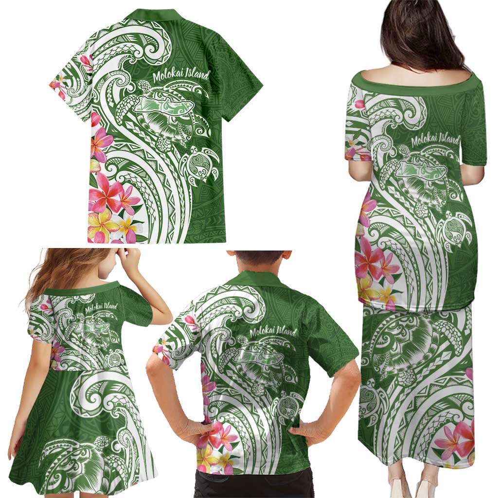 Aloha Molokai Island Personalized Family Matching Puletasi and Hawaiian Shirt Sage Dreamy Turtle LT7 - Polynesian Pride