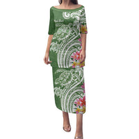 Aloha Molokai Island Personalized Family Matching Puletasi and Hawaiian Shirt Sage Dreamy Turtle LT7 Mom's Dress Sage Green - Polynesian Pride