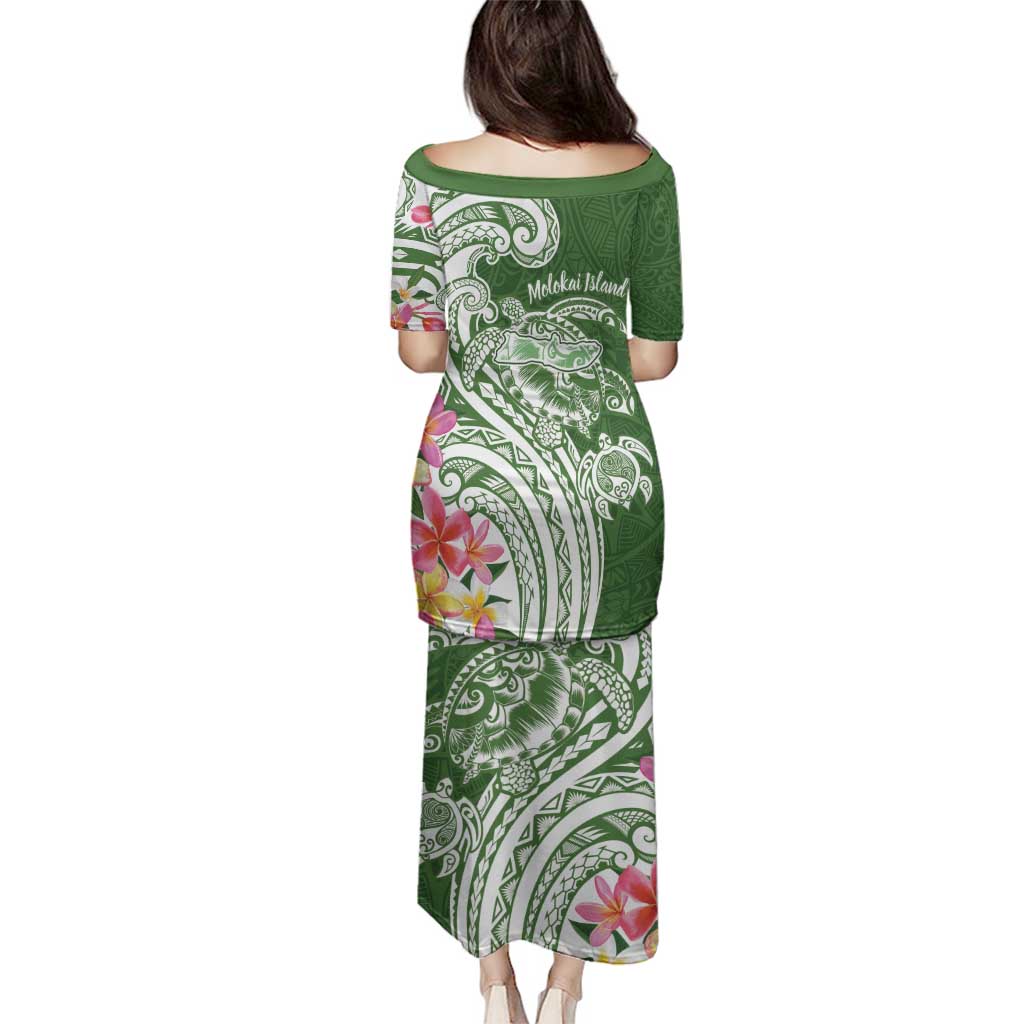 Aloha Molokai Island Personalized Family Matching Puletasi and Hawaiian Shirt Sage Dreamy Turtle LT7 - Polynesian Pride
