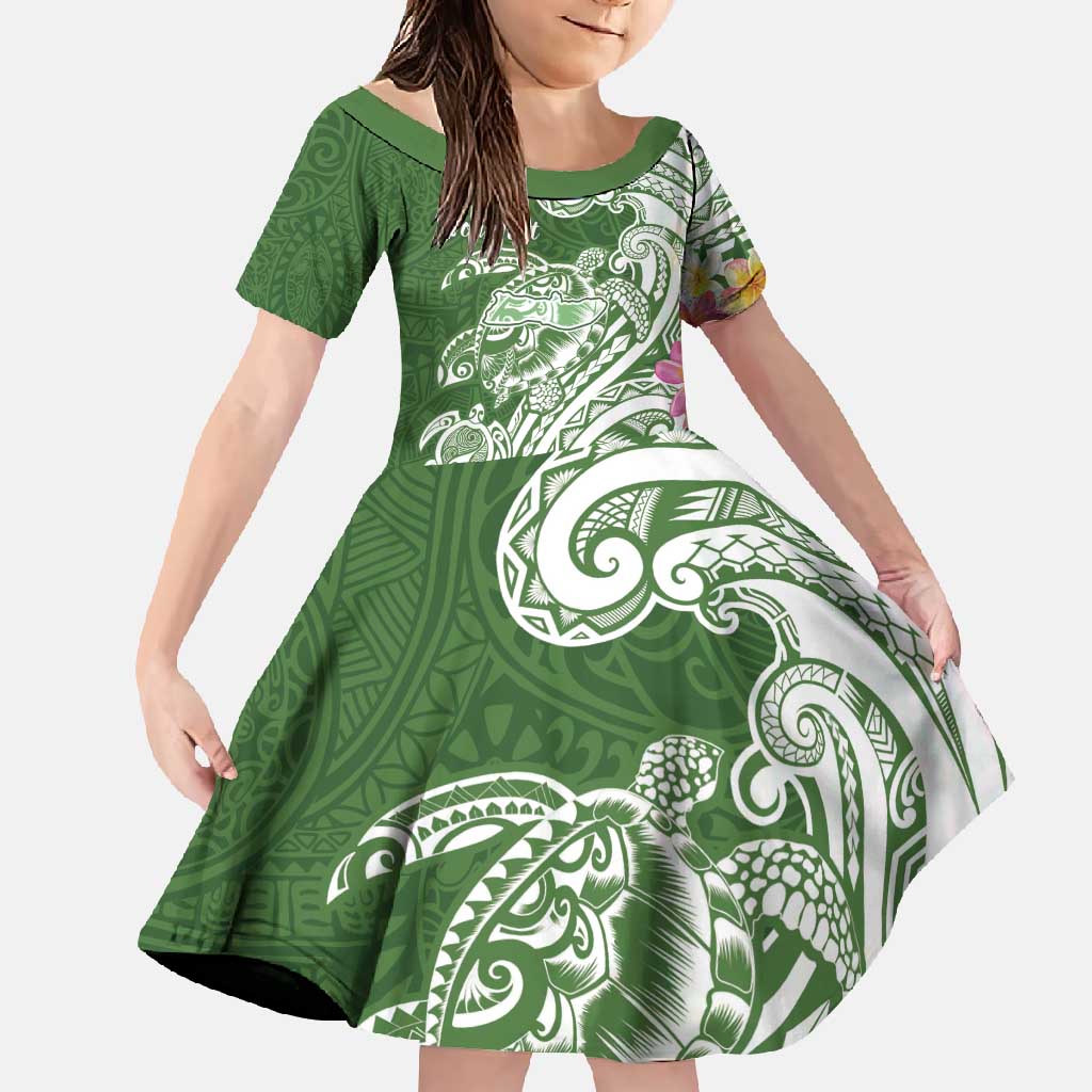 Aloha Molokai Island Personalized Family Matching Summer Maxi Dress and Hawaiian Shirt Sage Dreamy Turtle LT7 Daughter's Dress Sage Green - Polynesian Pride
