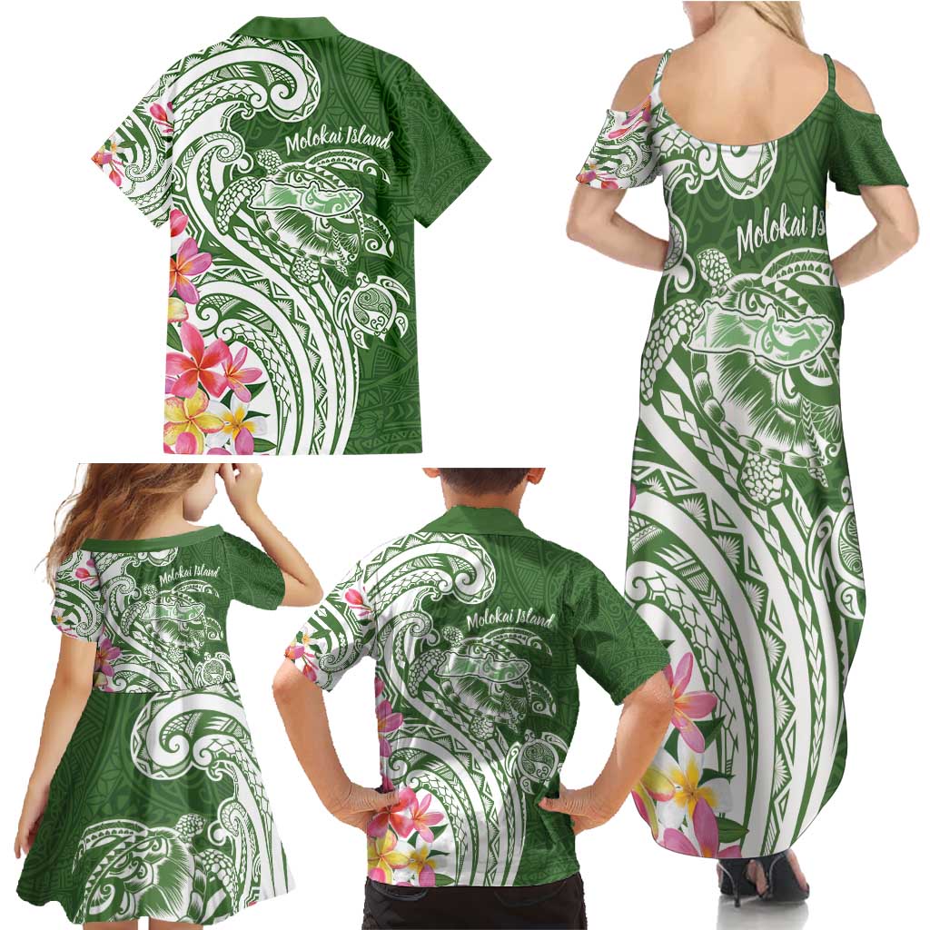 Aloha Molokai Island Personalized Family Matching Summer Maxi Dress and Hawaiian Shirt Sage Dreamy Turtle LT7 - Polynesian Pride