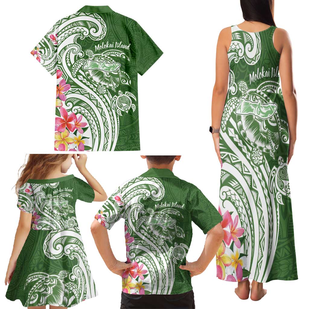 Aloha Molokai Island Personalized Family Matching Tank Maxi Dress and Hawaiian Shirt Sage Dreamy Turtle LT7 - Polynesian Pride