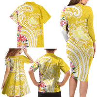 Aloha Oahu Island Personalized Family Matching Long Sleeve Bodycon Dress and Hawaiian Shirt Yellow Dreamy Turtle LT7 - Polynesian Pride