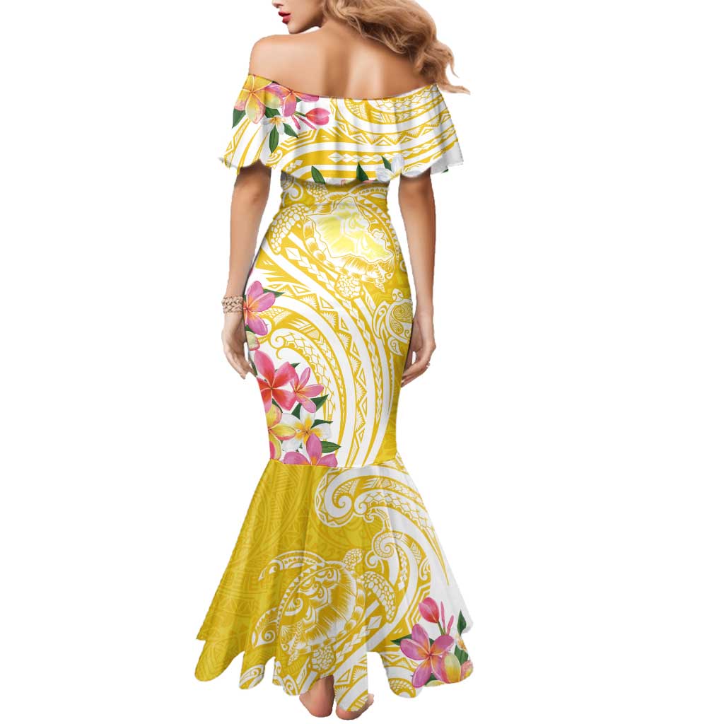 Aloha Oahu Island Personalized Family Matching Mermaid Dress and Hawaiian Shirt Yellow Dreamy Turtle LT7 - Polynesian Pride