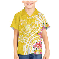 Aloha Oahu Island Personalized Family Matching Mermaid Dress and Hawaiian Shirt Yellow Dreamy Turtle LT7 Son's Shirt Yellow - Polynesian Pride