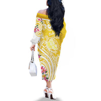 Aloha Oahu Island Personalized Family Matching Off The Shoulder Long Sleeve Dress and Hawaiian Shirt Yellow Dreamy Turtle LT7 - Polynesian Pride