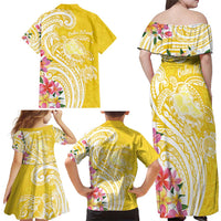 Aloha Oahu Island Personalized Family Matching Off Shoulder Maxi Dress and Hawaiian Shirt Yellow Dreamy Turtle LT7 - Polynesian Pride