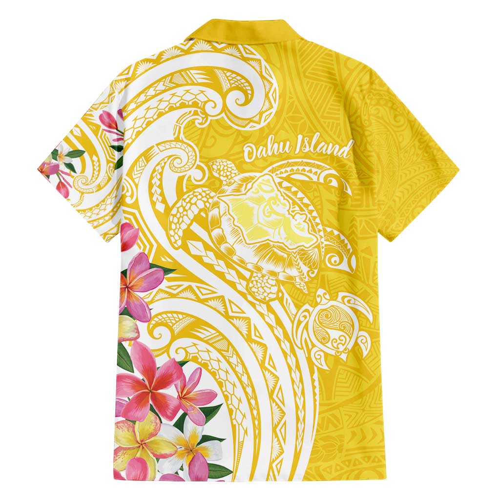 Aloha Oahu Island Personalized Family Matching Off Shoulder Maxi Dress and Hawaiian Shirt Yellow Dreamy Turtle LT7 - Polynesian Pride
