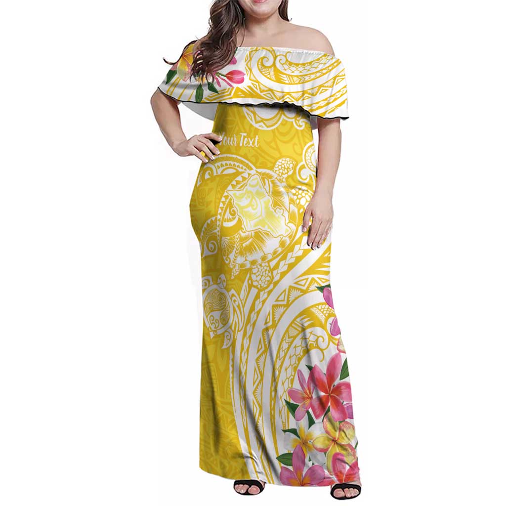 Aloha Oahu Island Personalized Family Matching Off Shoulder Maxi Dress and Hawaiian Shirt Yellow Dreamy Turtle LT7 Mom's Dress Yellow - Polynesian Pride