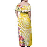 Aloha Oahu Island Personalized Family Matching Off Shoulder Maxi Dress and Hawaiian Shirt Yellow Dreamy Turtle LT7 - Polynesian Pride