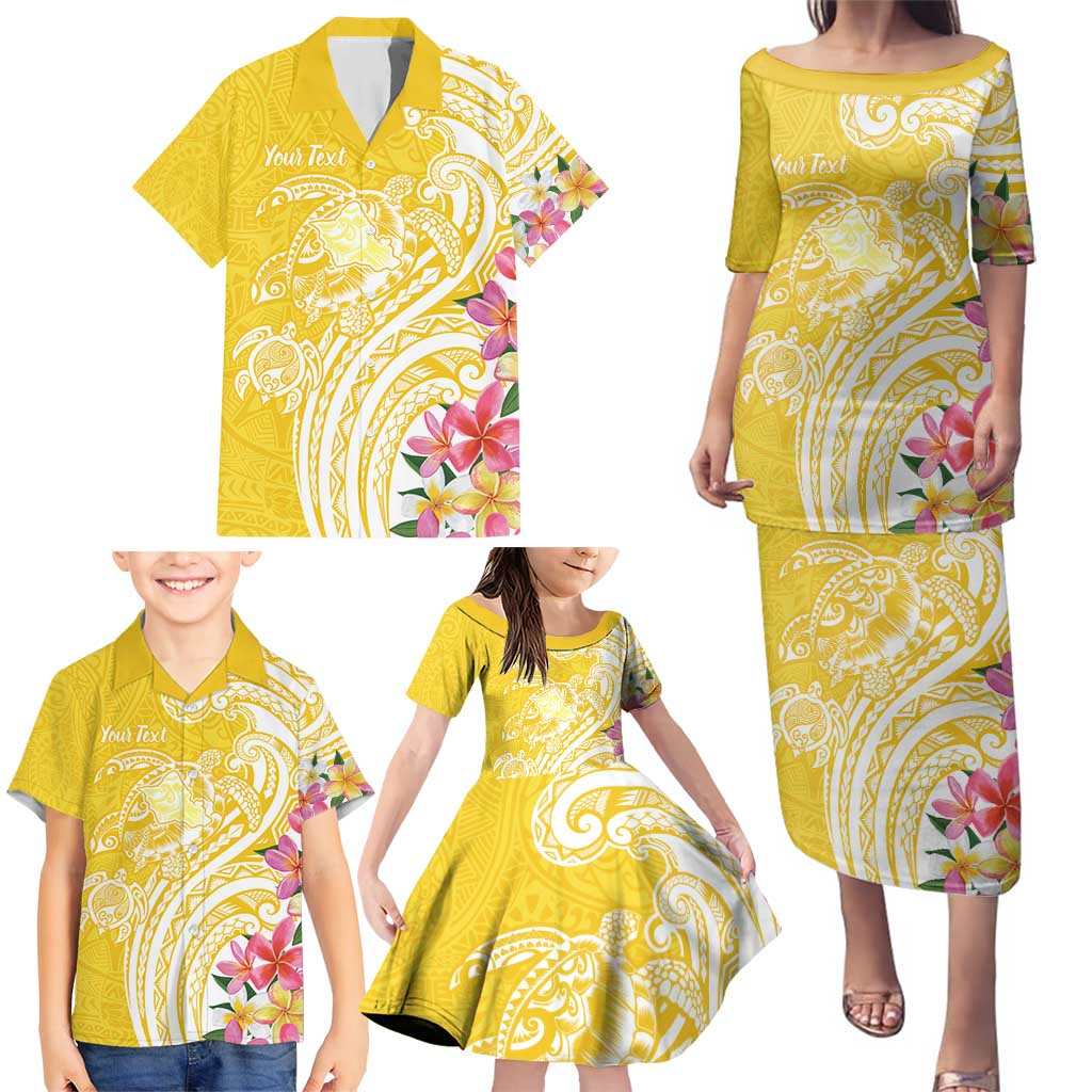 Aloha Oahu Island Personalized Family Matching Puletasi and Hawaiian Shirt Yellow Dreamy Turtle LT7 - Polynesian Pride