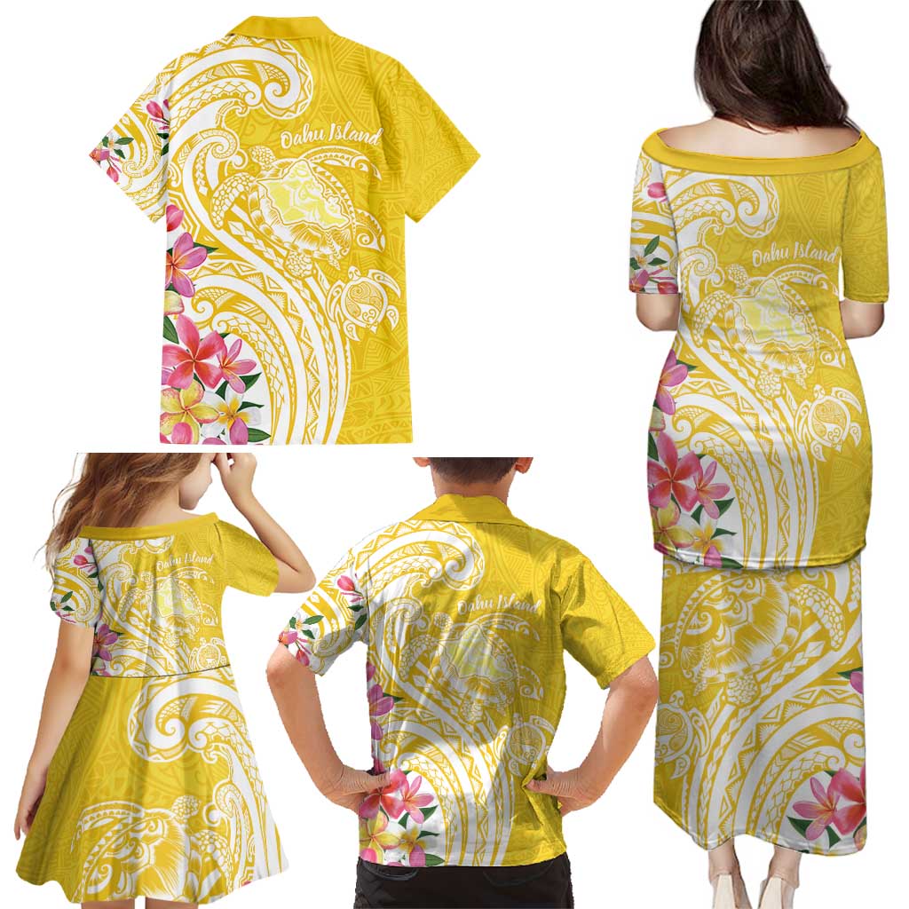 Aloha Oahu Island Personalized Family Matching Puletasi and Hawaiian Shirt Yellow Dreamy Turtle LT7 - Polynesian Pride