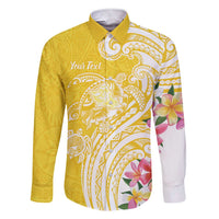Aloha Oahu Island Personalized Family Matching Short Sleeve Bodycon Dress and Hawaiian Shirt Yellow Dreamy Turtle LT7 Dad's Shirt - Long Sleeve Yellow - Polynesian Pride