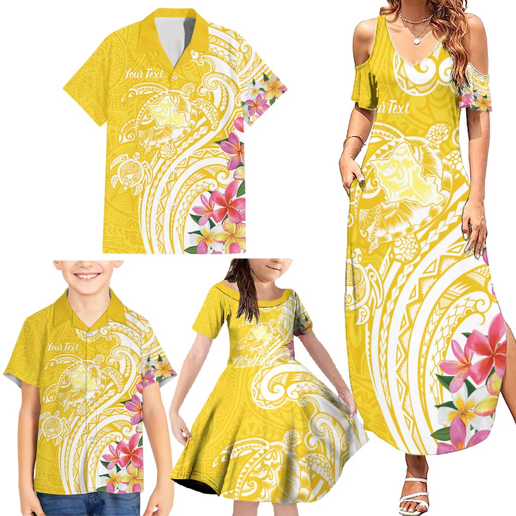 Aloha Oahu Island Personalized Family Matching Summer Maxi Dress and Hawaiian Shirt Yellow Dreamy Turtle LT7 - Polynesian Pride