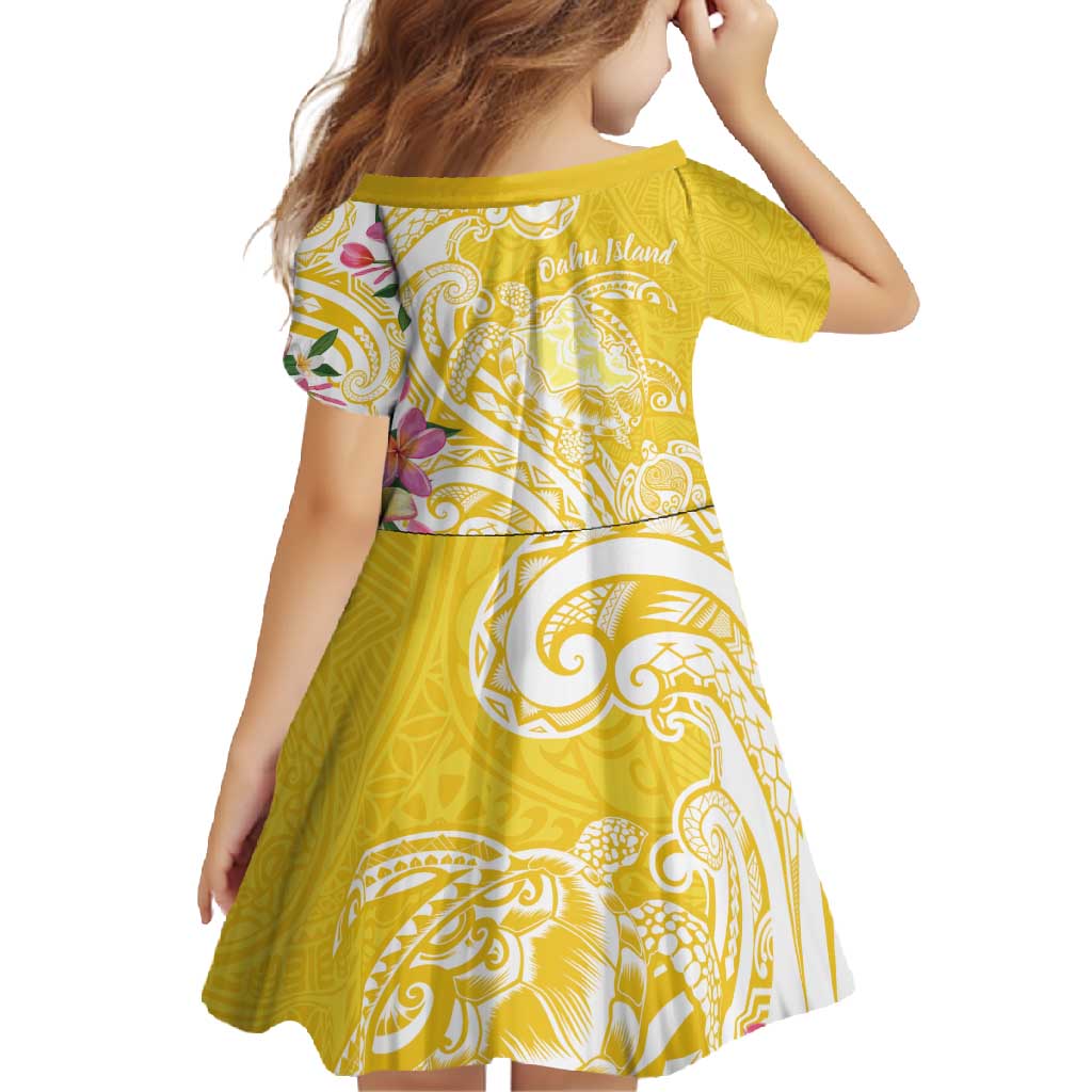 Aloha Oahu Island Personalized Family Matching Tank Maxi Dress and Hawaiian Shirt Yellow Dreamy Turtle LT7 - Polynesian Pride