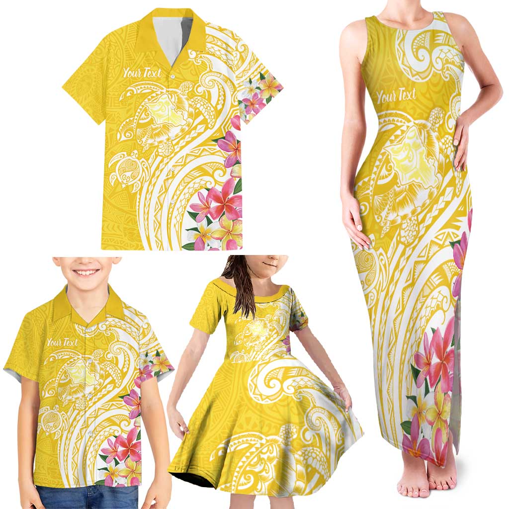 Aloha Oahu Island Personalized Family Matching Tank Maxi Dress and Hawaiian Shirt Yellow Dreamy Turtle LT7 - Polynesian Pride