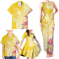 Aloha Oahu Island Personalized Family Matching Tank Maxi Dress and Hawaiian Shirt Yellow Dreamy Turtle LT7 - Polynesian Pride