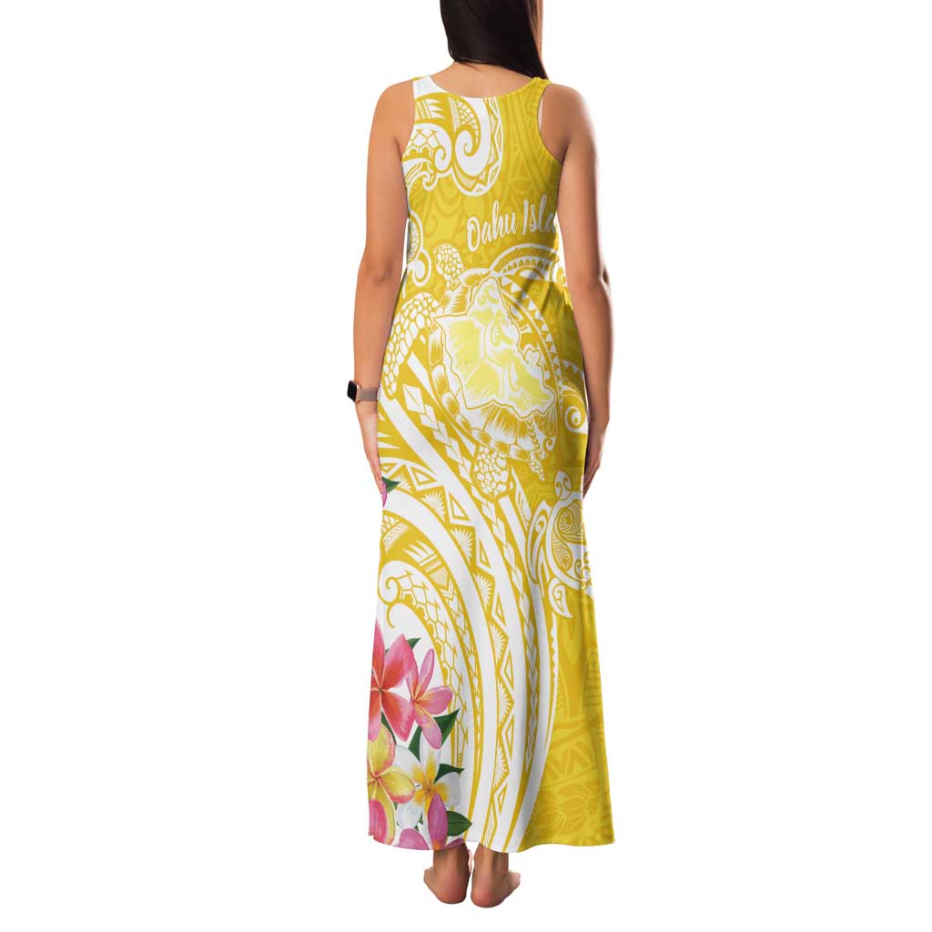 Aloha Oahu Island Personalized Family Matching Tank Maxi Dress and Hawaiian Shirt Yellow Dreamy Turtle LT7 - Polynesian Pride