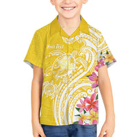 Aloha Oahu Island Personalized Kid Hawaiian Shirt Yellow Dreamy Turtle LT7 Kid Yellow - Polynesian Pride