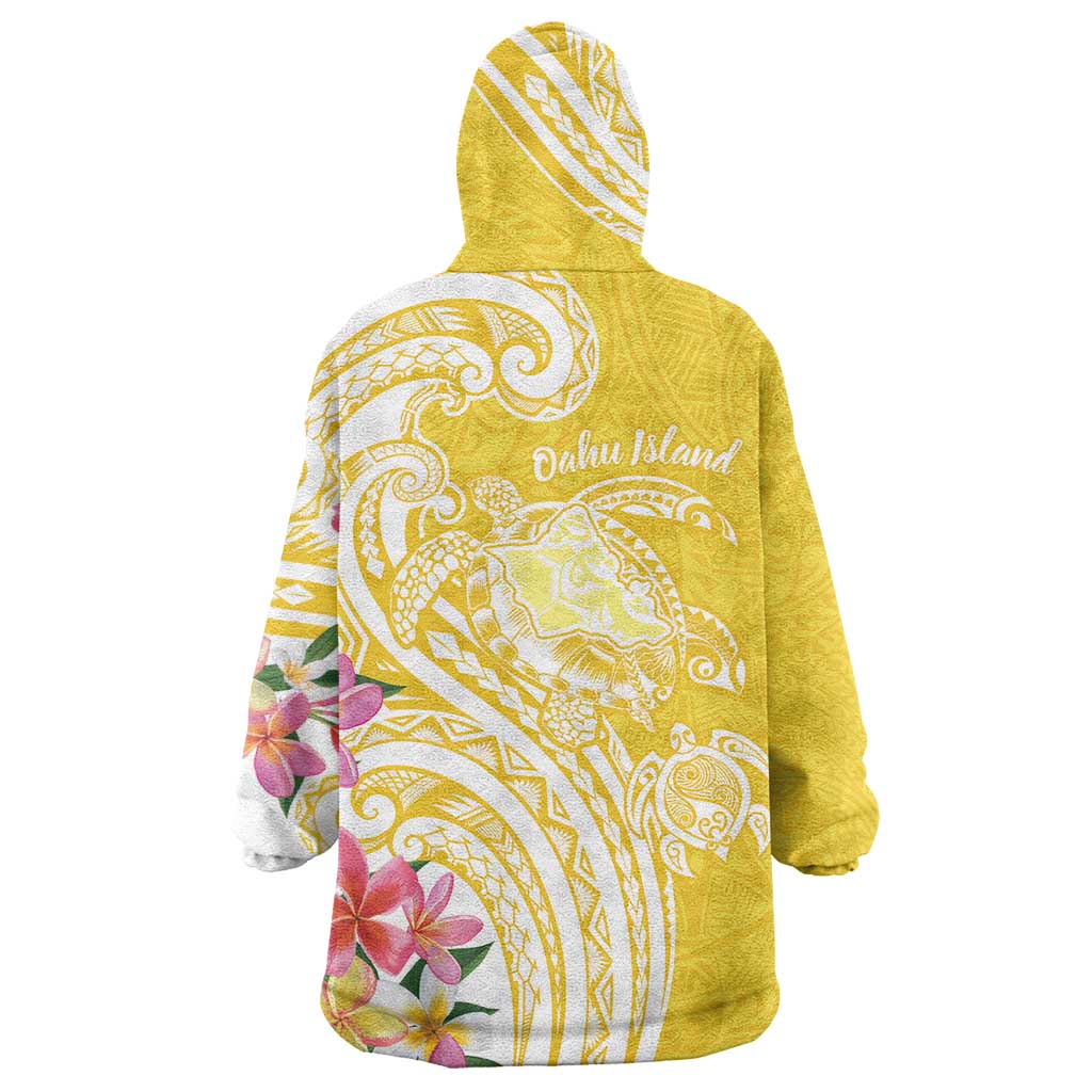 Aloha Oahu Island Personalized Wearable Blanket Hoodie Yellow Dreamy Turtle LT7 - Polynesian Pride