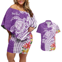 Aloha Kauai Island Personalized Couples Matching Off Shoulder Short Dress and Hawaiian Shirt Lilac Dreamy Turtle LT7 Lilac - Polynesian Pride