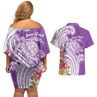 Aloha Kauai Island Personalized Couples Matching Off Shoulder Short Dress and Hawaiian Shirt Lilac Dreamy Turtle LT7 - Polynesian Pride