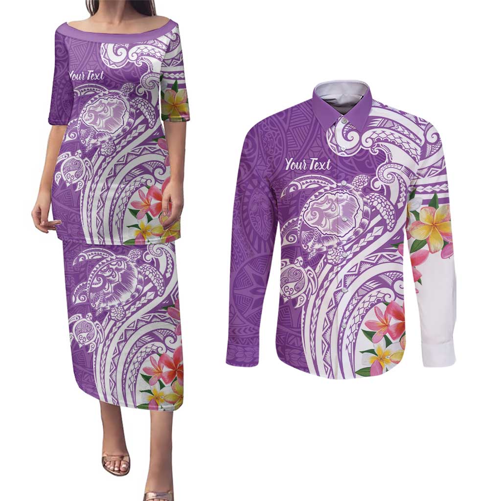Aloha Kauai Island Personalized Couples Matching Puletasi and Long Sleeve Button Shirt Lilac Dreamy Turtle LT7 Lilac - Polynesian Pride