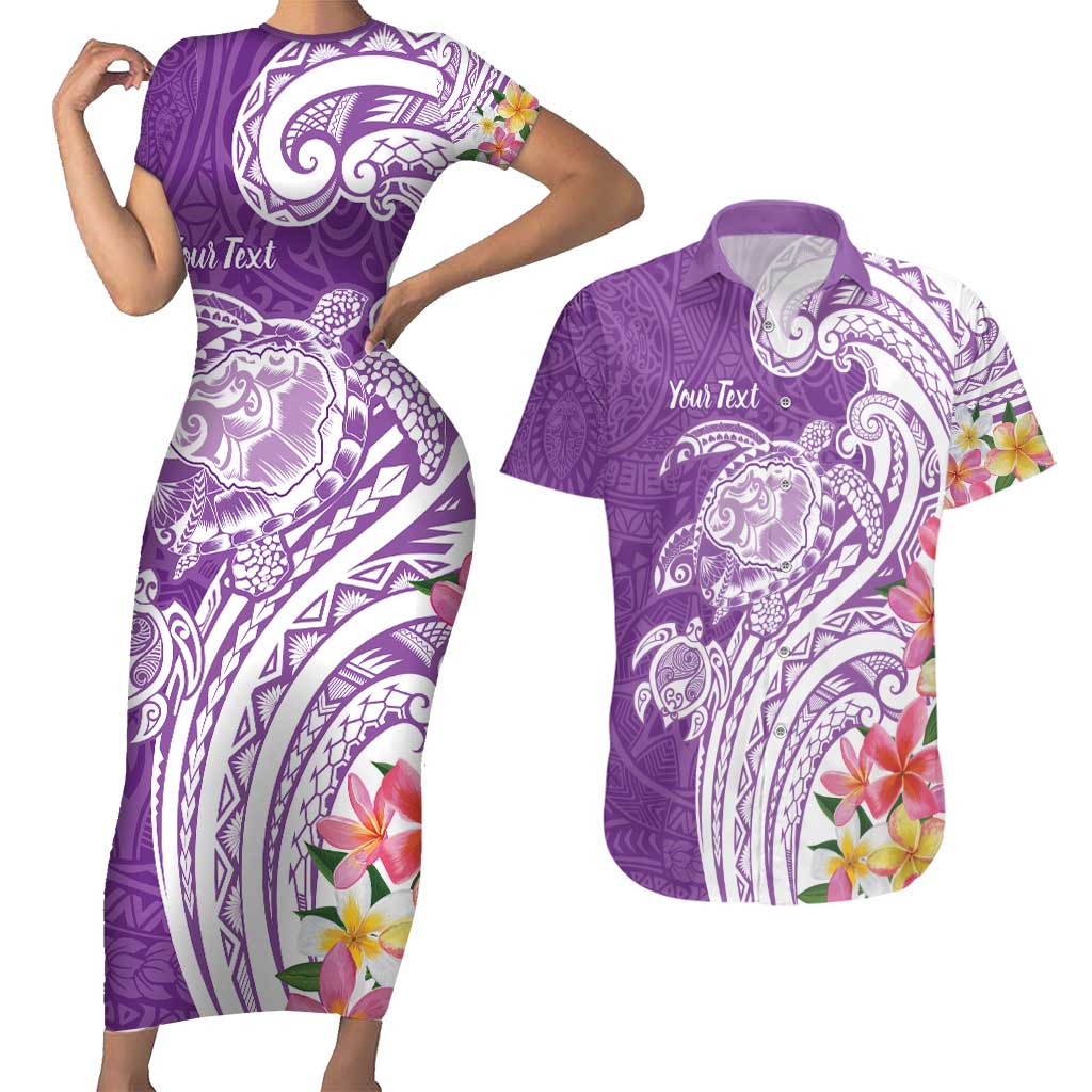 Aloha Kauai Island Personalized Couples Matching Short Sleeve Bodycon Dress and Hawaiian Shirt Lilac Dreamy Turtle LT7 Lilac - Polynesian Pride