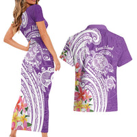 Aloha Kauai Island Personalized Couples Matching Short Sleeve Bodycon Dress and Hawaiian Shirt Lilac Dreamy Turtle LT7 - Polynesian Pride