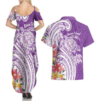 Aloha Kauai Island Personalized Couples Matching Summer Maxi Dress and Hawaiian Shirt Lilac Dreamy Turtle LT7 - Polynesian Pride