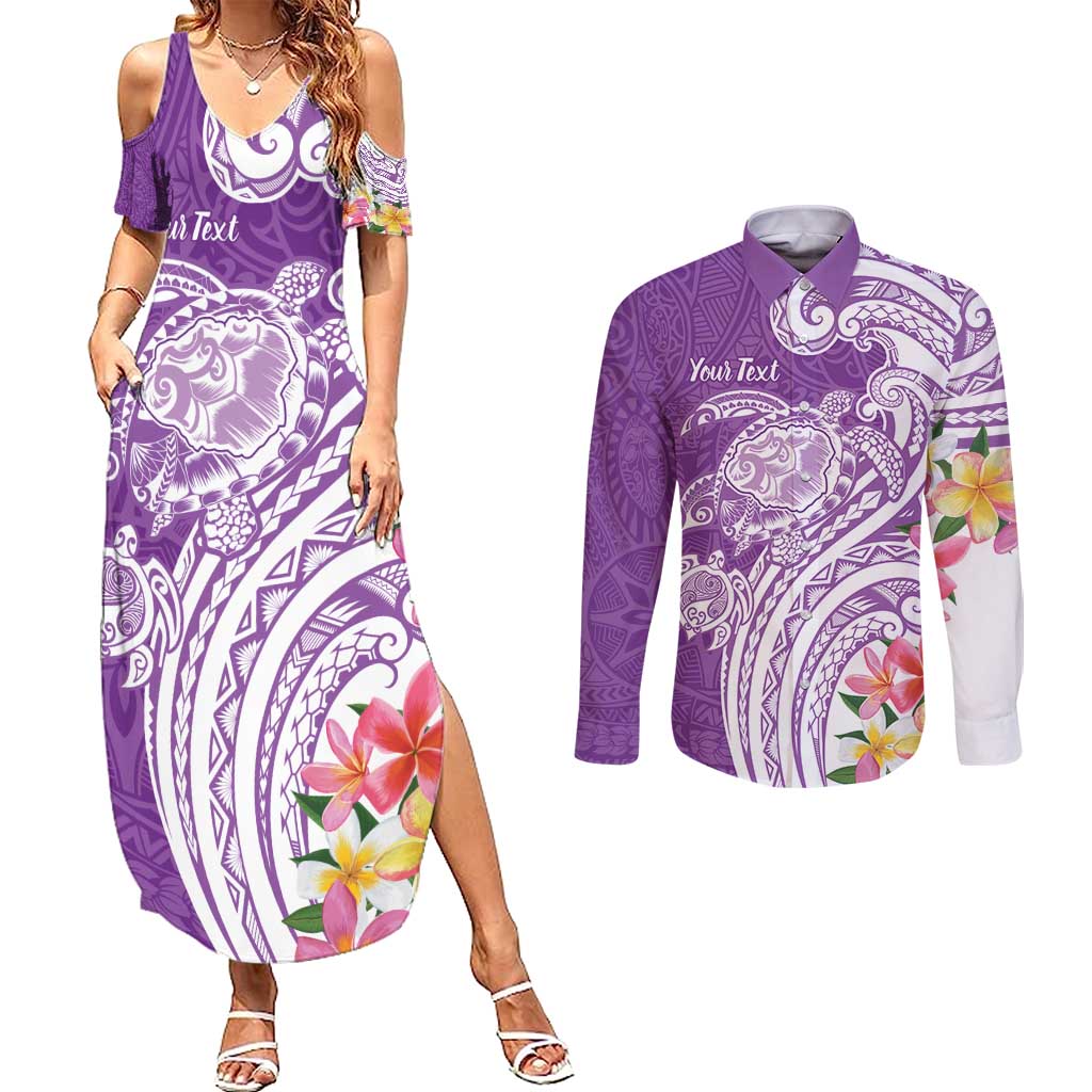Aloha Kauai Island Personalized Couples Matching Summer Maxi Dress and Long Sleeve Button Shirt Lilac Dreamy Turtle LT7 Lilac - Polynesian Pride