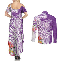 Aloha Kauai Island Personalized Couples Matching Summer Maxi Dress and Long Sleeve Button Shirt Lilac Dreamy Turtle