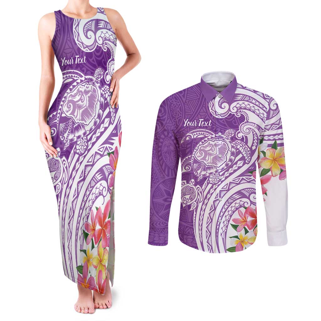 Aloha Kauai Island Personalized Couples Matching Tank Maxi Dress and Long Sleeve Button Shirt Lilac Dreamy Turtle LT7 Lilac - Polynesian Pride